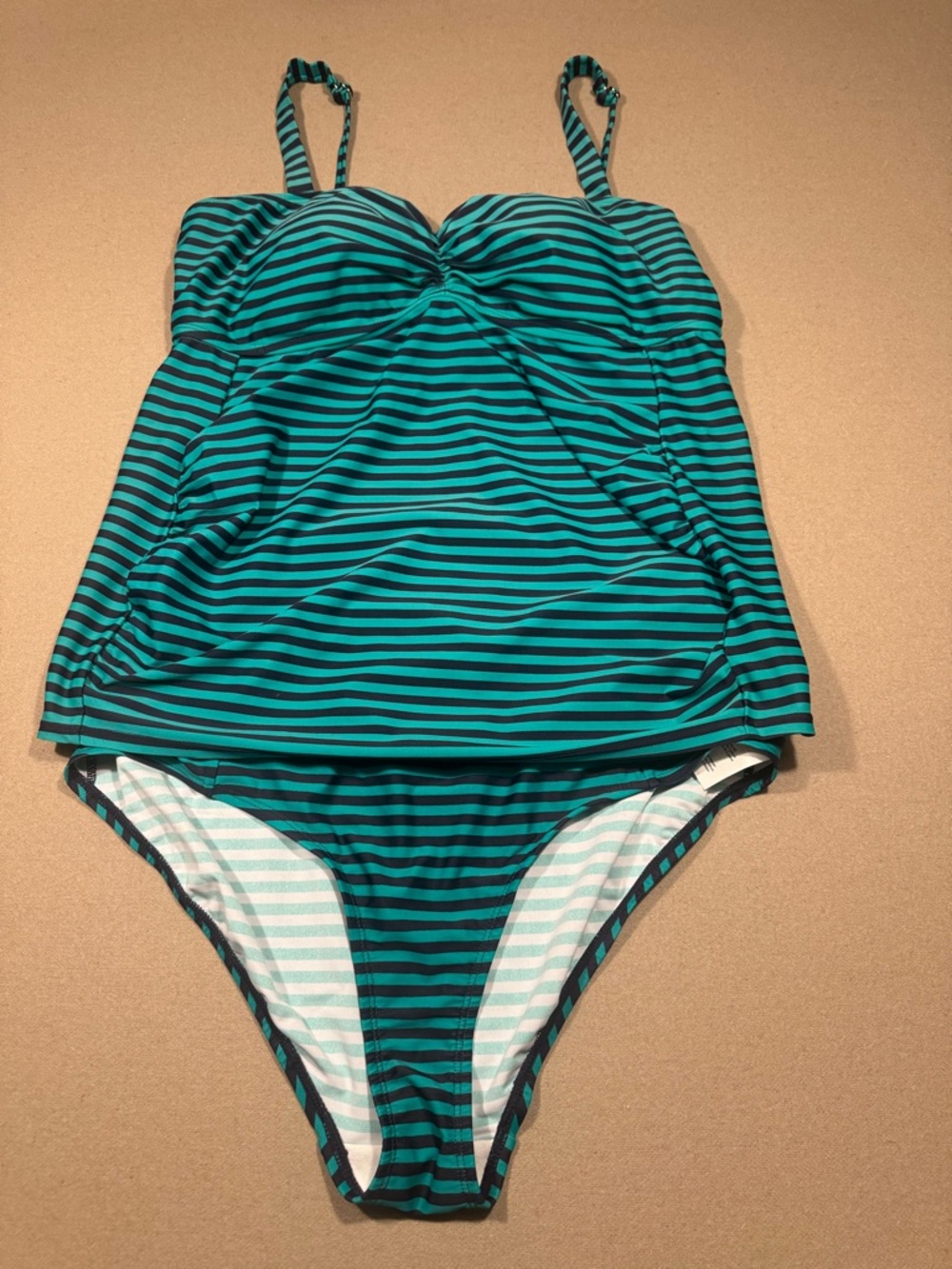 Motherhood Teal & Black Striped Tankini Bottoms XL maternity